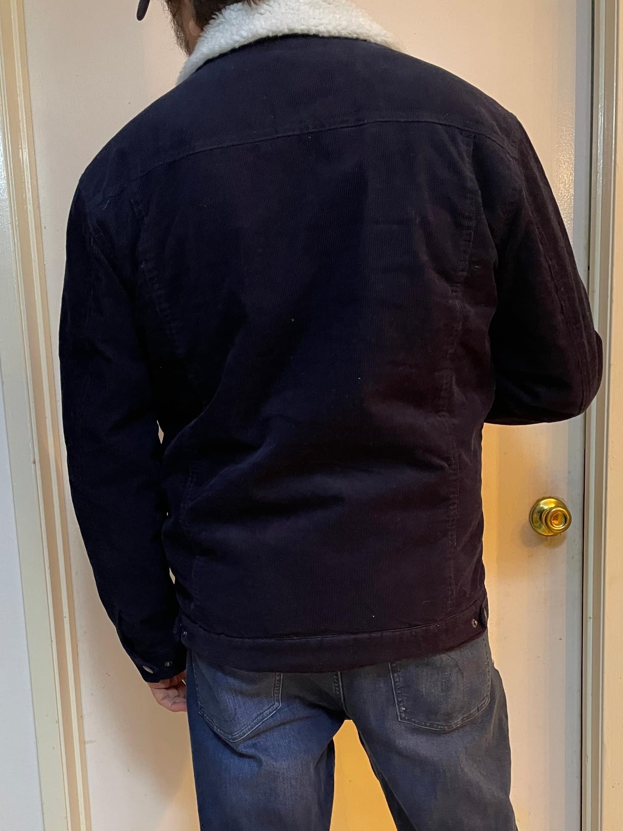 CRYSULLY Men's Corduroy Fleece Cargo Jacket Cotton Sherpa Lined Trucker Coats Turn-Down Collar Jackets with 5 Pockets customer photo 2