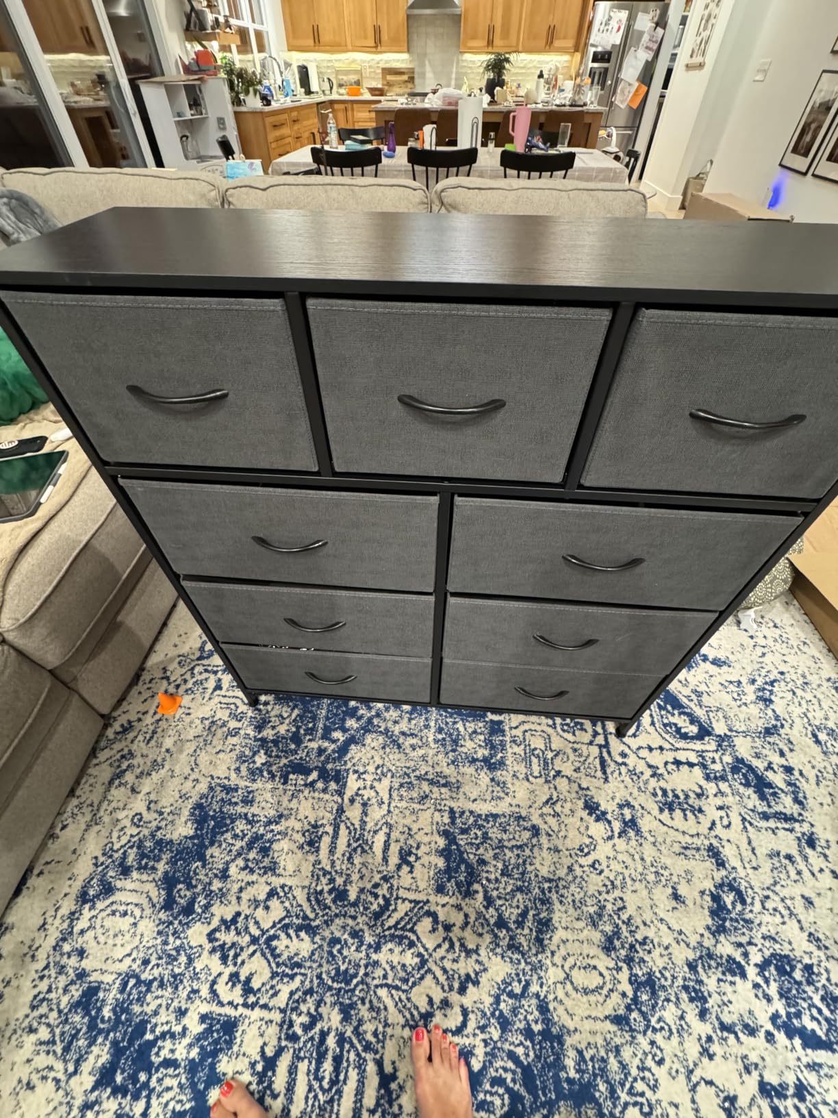 DUMOS 9 Drawer Dresser for Bedroom, Storage Organizer Chest of Drawers | Fabric Bins Storage Tower with Sturdy Metal Frame, Wood Tabletop for Closet, White customer photo 1