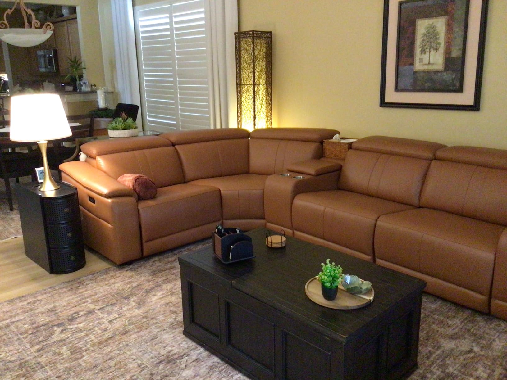Power Reclining Sectional Sofa, 5 Seat L-Shaped Leather Recliner Sofa with USB Charging/Storage Console/Cup Holders, Home Theater Seating, Light Brown Sectional Couch for Living Room, Apartment customer photo 1