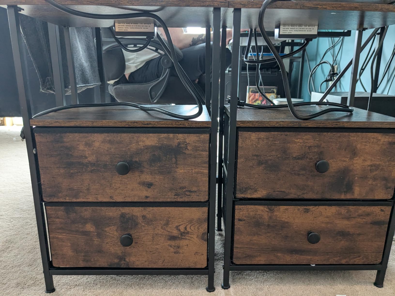 LOAKEKEL Nightstands Set of 2, Night Stand with Charging Station, End Tables with Storage Shelf for Small Spaces, Bedside Table with 2 Fabric Drawers for Bedroom, Rustic Brown, HETS020PBR customer photo 1