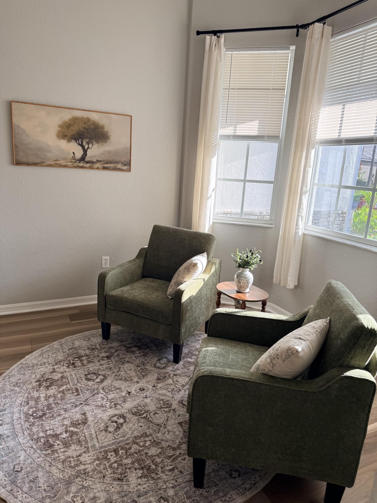 VINGLI Mid Century Modern Accent Chair, Navy Blue Chenille Chairs for Living Room Upholstered Armchair with Scooped Arms for Bedroom, Apartment, Studio, Office, Waiting Room customer photo 2