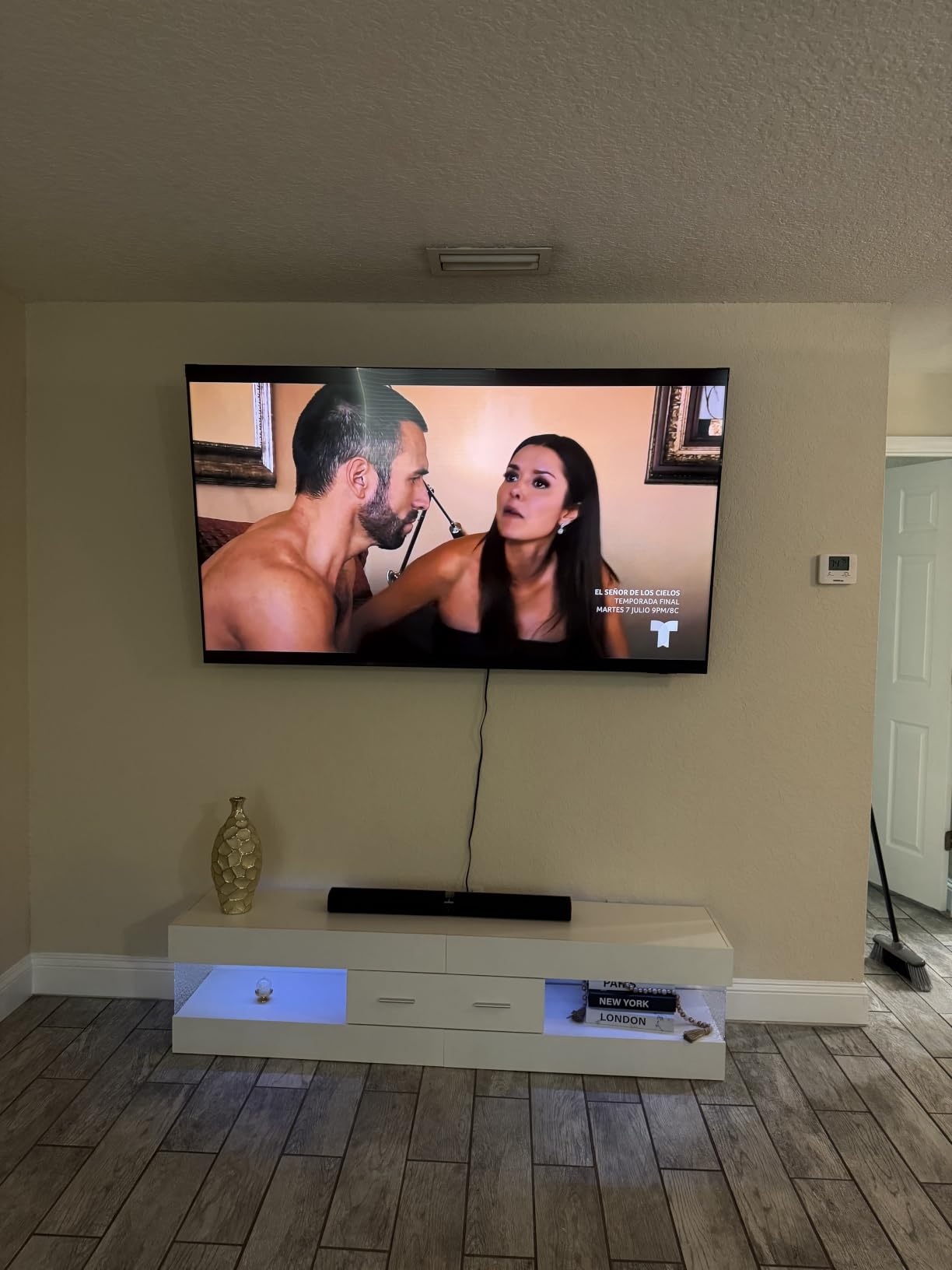 Bestier Black TV Stand for 55/60/65 Inch TV, High Gloss Modern TV Stand with Stone-Patterned Side Panels, LED Entertainment Center with Large Drawer, TV Consoles for Living Room, Bedroom customer photo 2