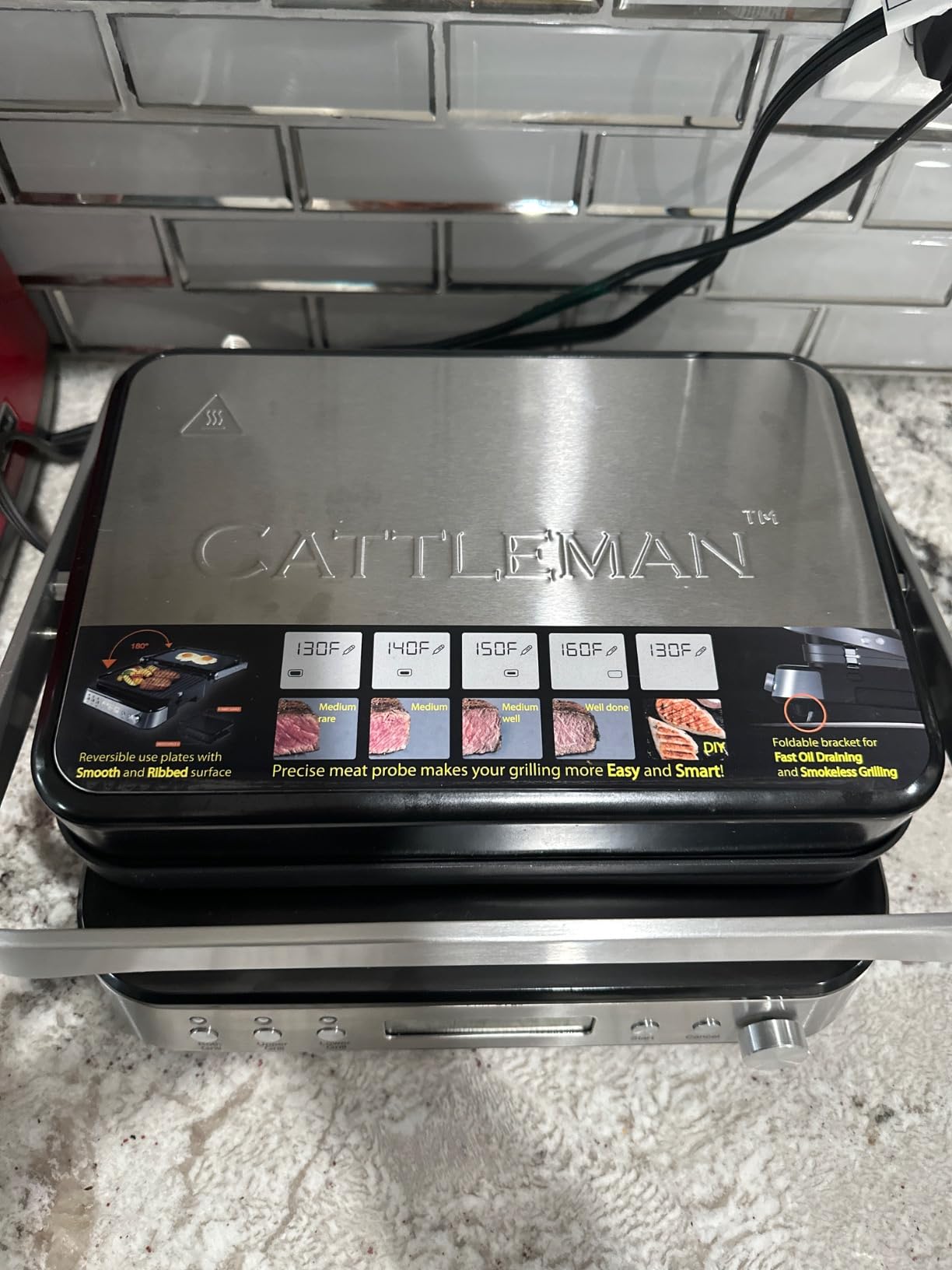 CATTLEMAN Panini Press Grill Sandwich Maker with Removable Plates, 1600W, 6 in 1 Indoor Grill with Meat Thermometer, Electric Contact Grills for Kitchen, Stainless Steel customer photo 1