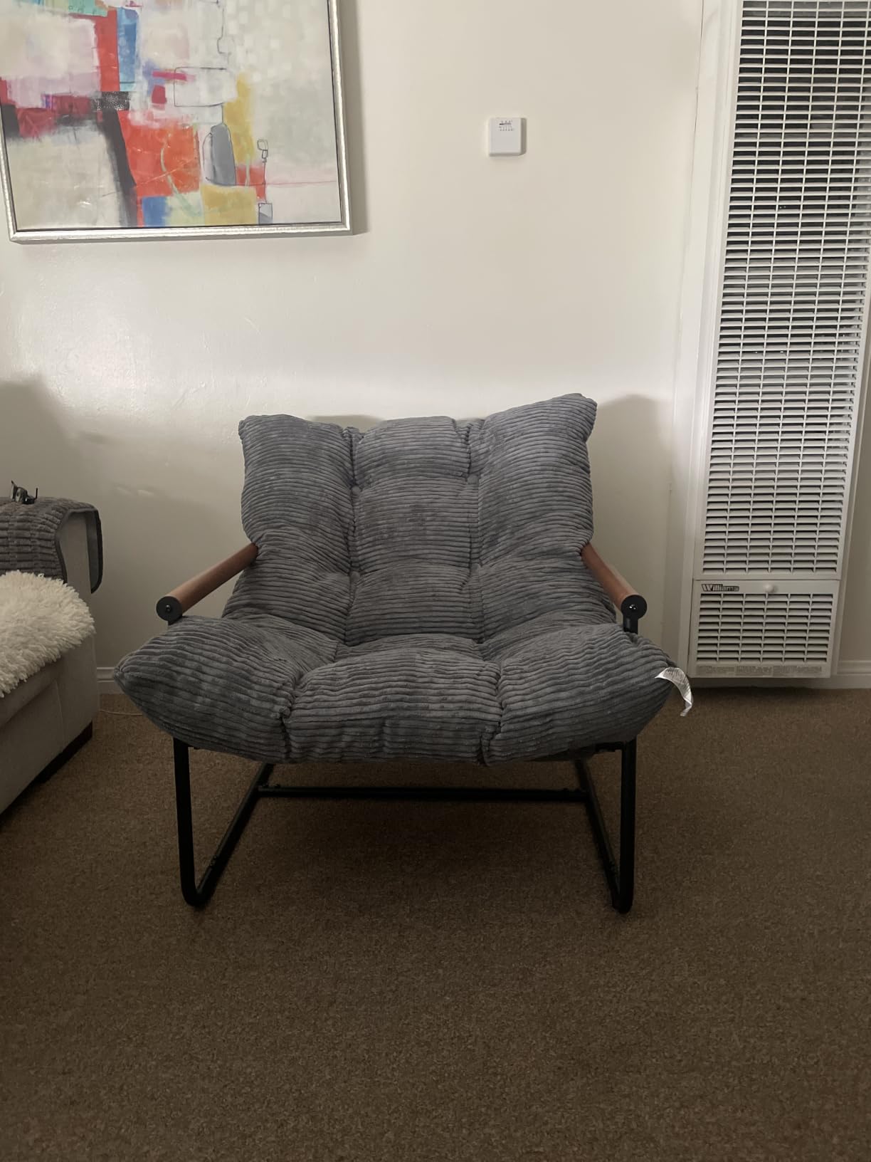 MAXYOYO Modern Accent Chair, Comfy Living Room Chair with Metal Frame Wooden Armrest, Upholstered Armchair with Soft Cushion for Bedroom Balcony Lounge Reading Room, Beige customer photo 1