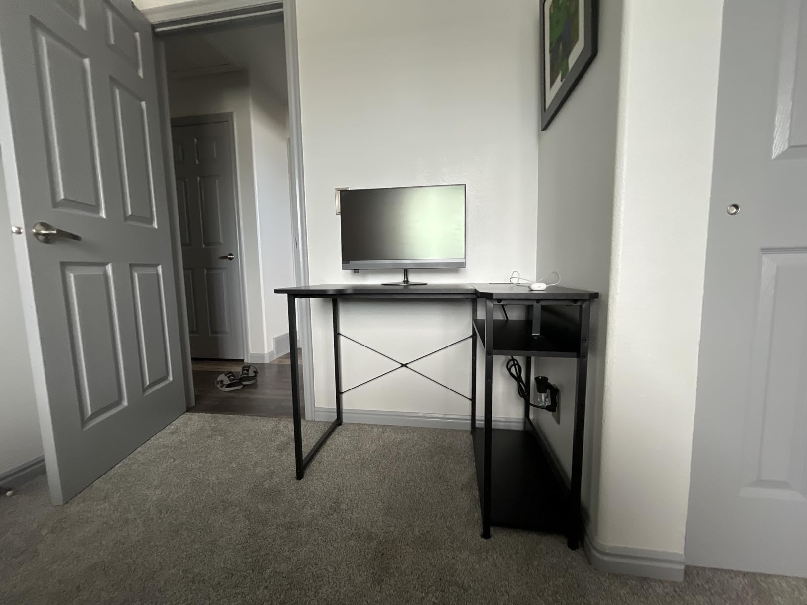 L Shaped Gaming Desk 40 Inch - Computer Corner Desk with Power Outlets, Reversible Shelves & Storage Bag for Home Office, PC Gaming Table, Black Carbon customer photo 2
