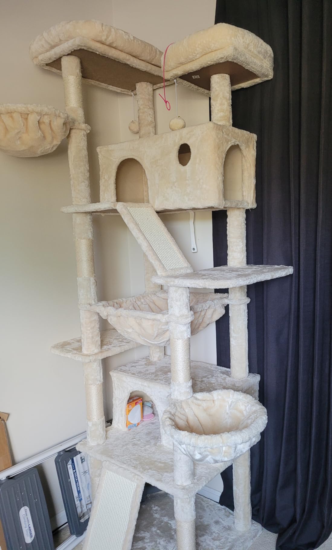 SHA CERLIN 81in Multi-Level Tall Cat Tree Tower for Indoor Kitties/Larger Cat Condo Furniture with Hammock/Cozy Pussycat Perches/Sisal Scratching Posts/Pet House/Wide Base/Beige customer photo 1