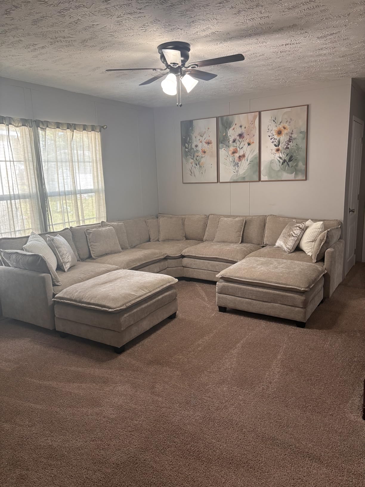 Oversized Modular Sectional Sofa, 7 Seater Deep Seat Cloud Couch Sectional, Chenille Corner Couch, 7 Pillows, 2 Movable Ottomans, For Spacious Living Room Reception Rooms, Large Families, Camel customer photo 2