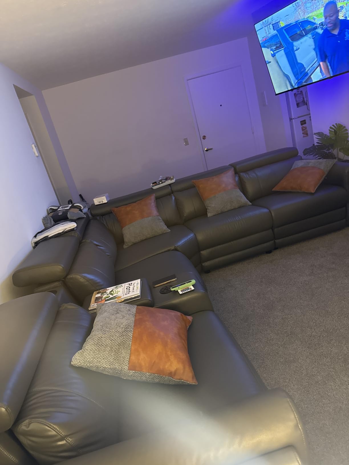 Oversized Power Recliner Sectional Sofa, Leather Recliner Sofa, Light Grey | 3 Bluetooth Speakers & Hidden Storage, Modern L Shaped Reclining Couch with 6 Charging Ports customer photo 2
