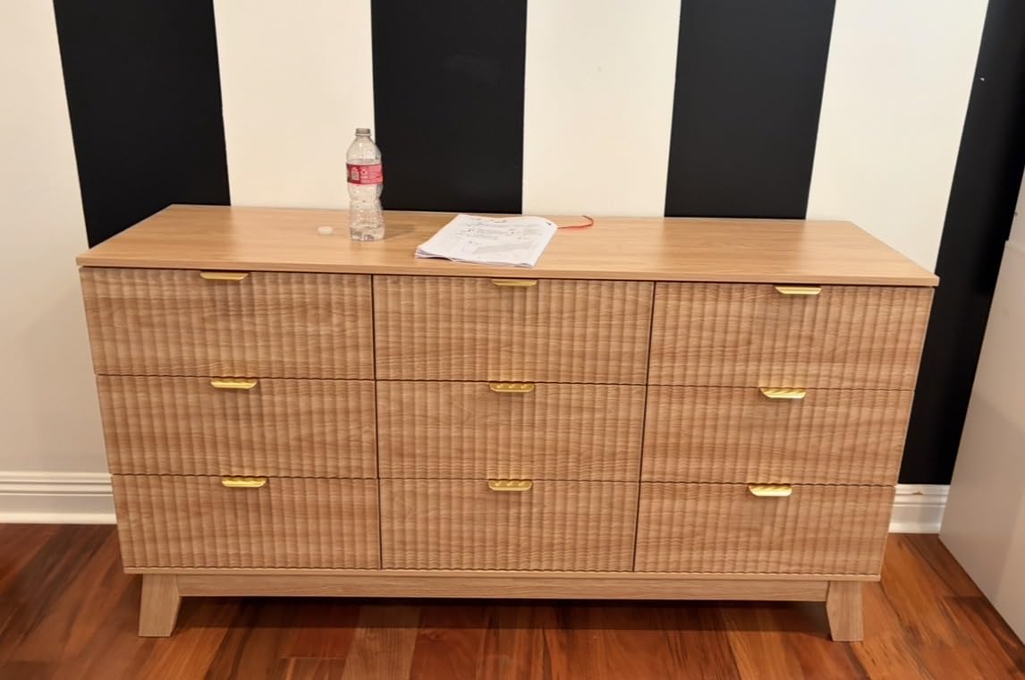 Fluted Dresser for Bedroom with 7 Drawers, 48 inch Wide Modern Chest of Drawers with Metal Handle, Wood Dresser TV Stand, Wooden Closet Clothes Storage Organizer for Living Room, Hallway, Natural Oak customer photo 1
