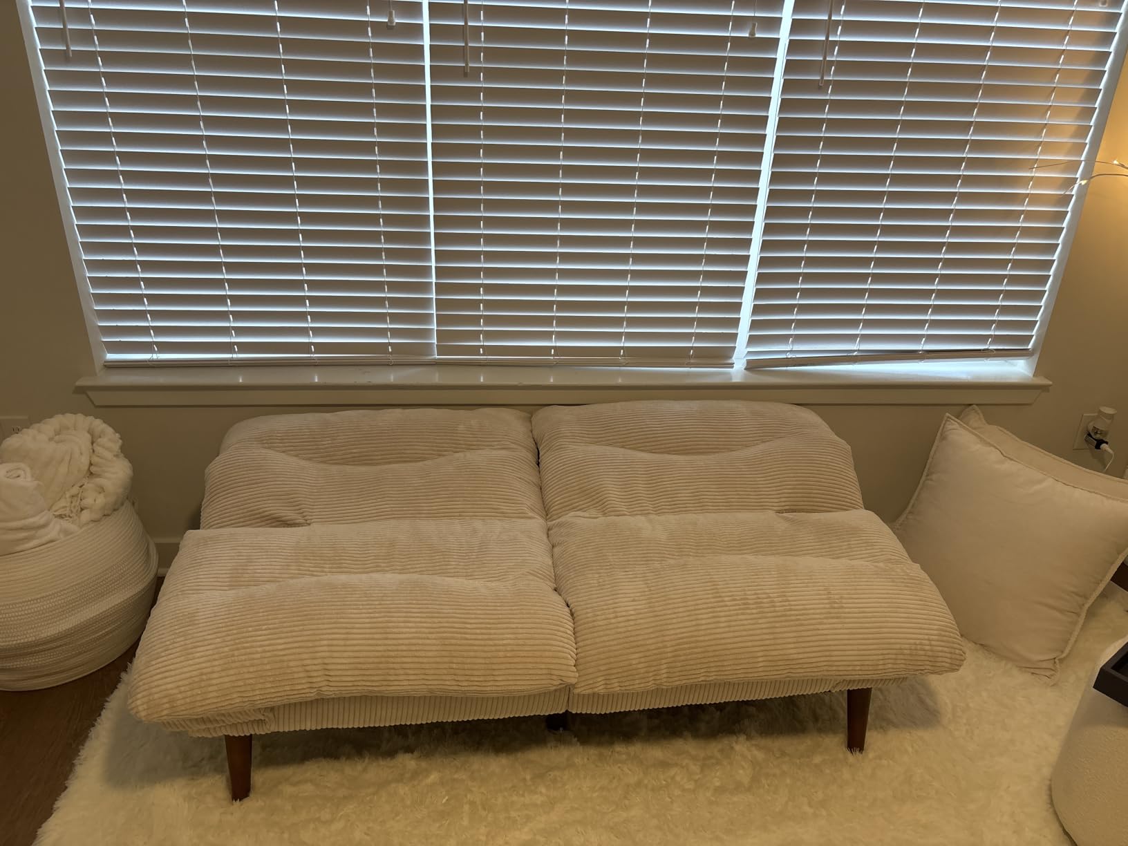 Pipishell Futon Sofa Bed, 66 Inch Corduroy Futon Couch Convertible with Adjustable Backrest and Armrests, Recliner Sleeper Sofa for Small Spaces, Living Room, Office, Guest Room (Grey, 66 Inch) customer photo 1