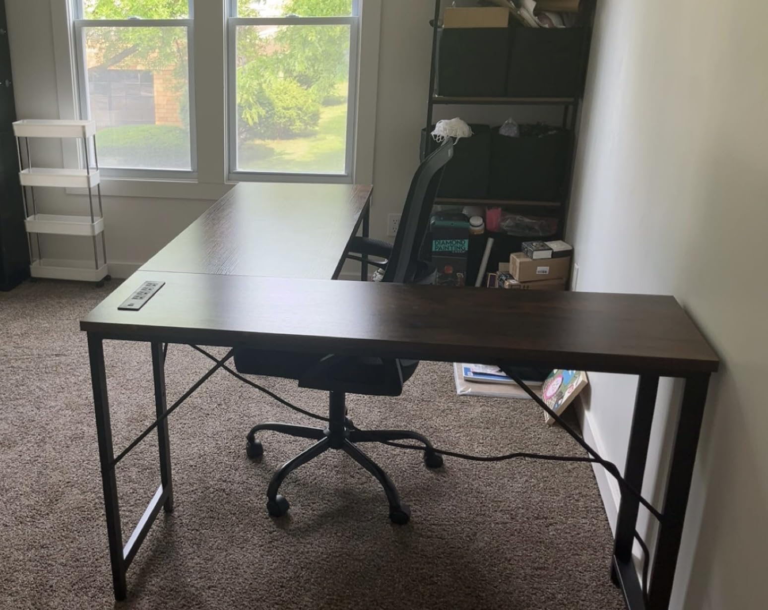 Huuger 63 Inch L Shaped Desk with Power Outlets & USB-C Port, 0.95 Inch Thicker Desktop, Reversible Computer Desk, Larger Office Corner Gaming Desk, Metal Frame, for Home Office, Study, Rustic Brown customer photo 1