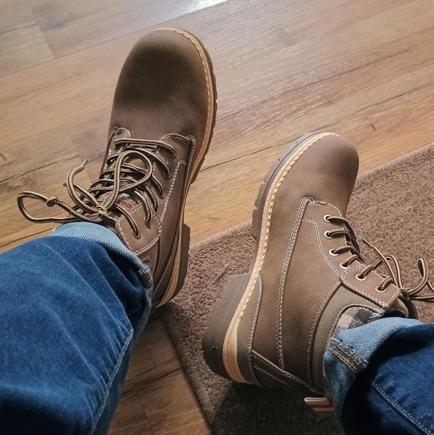 Snow Hiking Winter Boots for Women - Casual Brown Combat Work Boot - Non-slip Fur-Lined Ankle Boots - Fashion Boots Waterproof Leather Shoes customer photo 2
