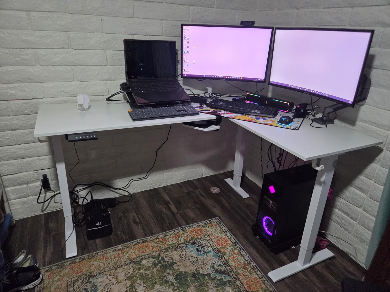 Casaottima 63 Inch Electric L-Shaped Standing Desk, Reversible Corner Desk with Height Adjustment, Large Ergonomic Workstation for Home Office, Reception Room, White customer photo 2