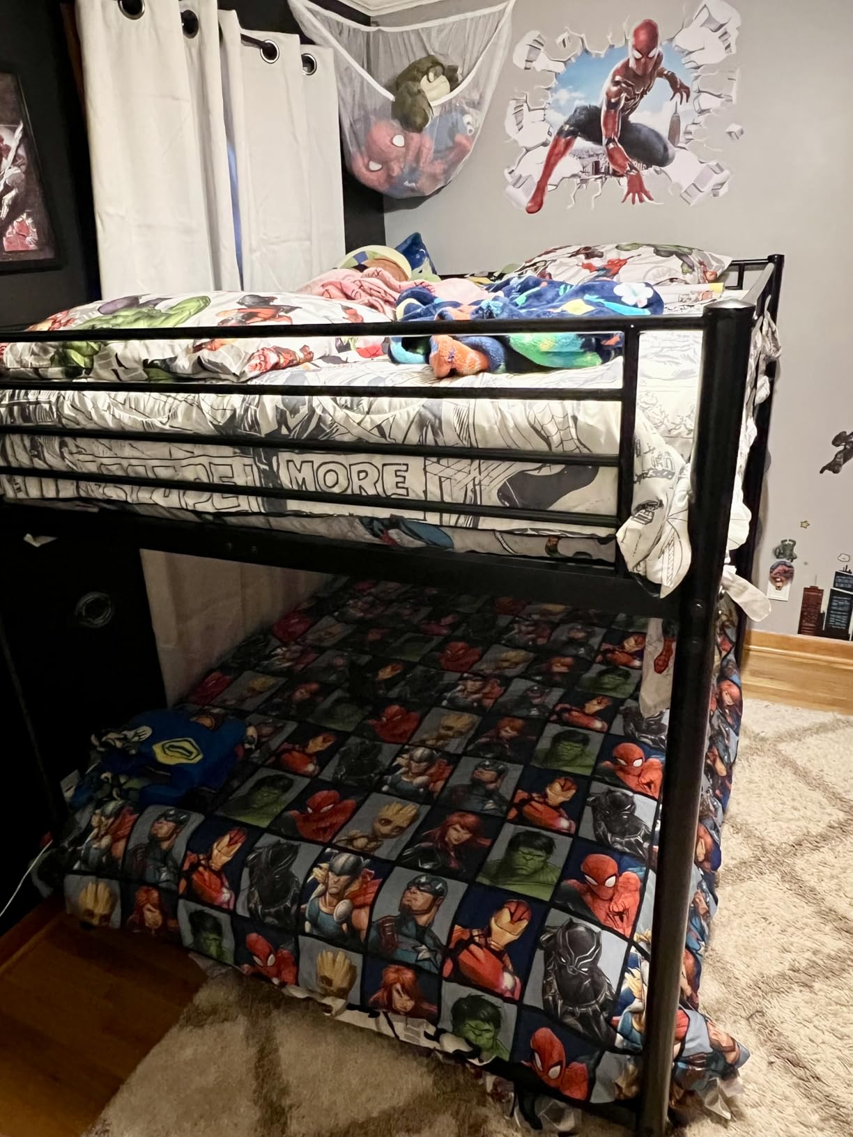 Metal Twin Over Full Size Bunk Bed for Adults & Kids,Twin Over Full Bunk Beds, Low Profile Bunkbeds with Length Guardrail and Ladder, No Box Spring Needed,Space Saving,Black customer photo 1