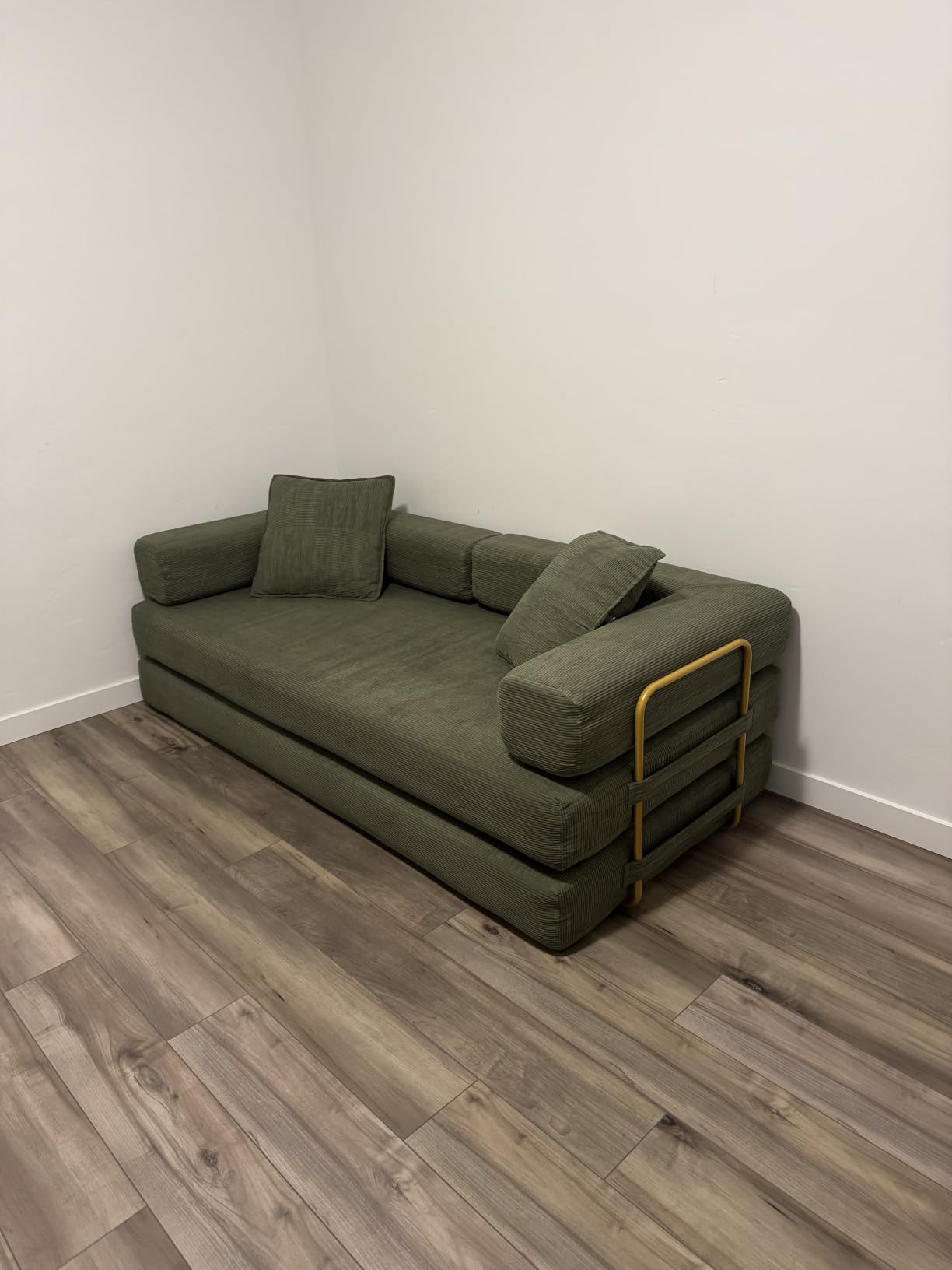 4-in-1 Folding Convertible Sofa Bed, 78 Inch Oversized Corduroy Upholstered Boneless Couch, Loveseat Sleeper with Pull Out Bed, Floor Sofa Modular Futon Couch for Living Room Bedroom Lounge, Green customer photo 2