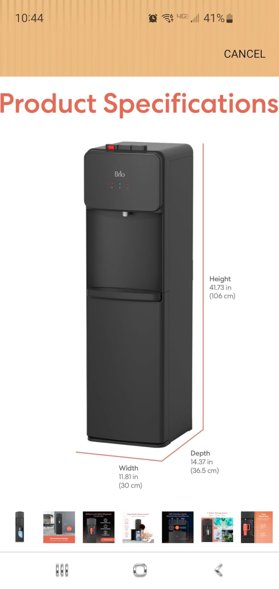 Brio 130 Series Bottom Load Water Cooler Dispenser for 5 Gallon Bottles, Hot, Room & Cold, Great for Home or Office, Child Safety Lock, Empty Bottle Alert, Energy Star 3.0, Black customer photo 1