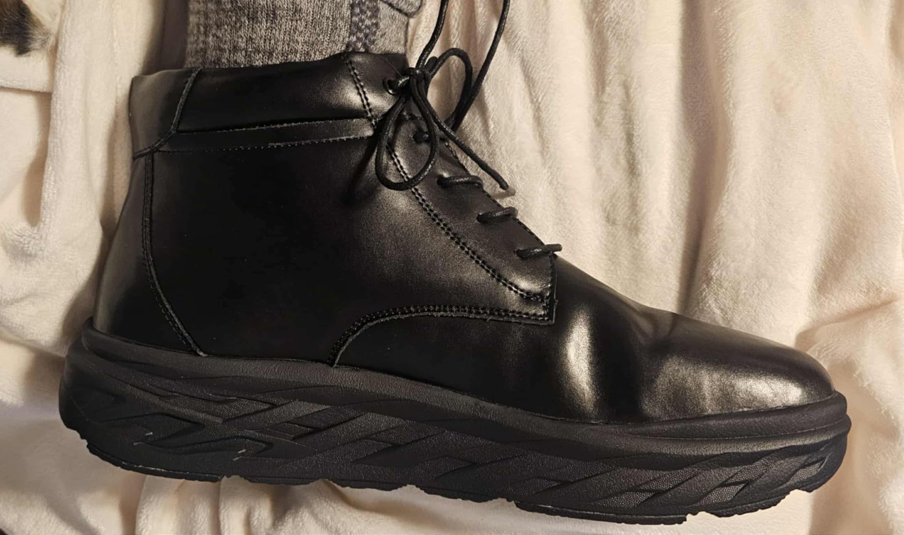 Men's Orthopedic Diabetic Winter Boots: Comfortable Wide Toe Box Warm Arch Support Plantar Fasciitis Leather Dress Oxfords Shoes, Casual Walking Snow Ankle Mid Boots for Foot and Heel Pain Relief customer photo 2