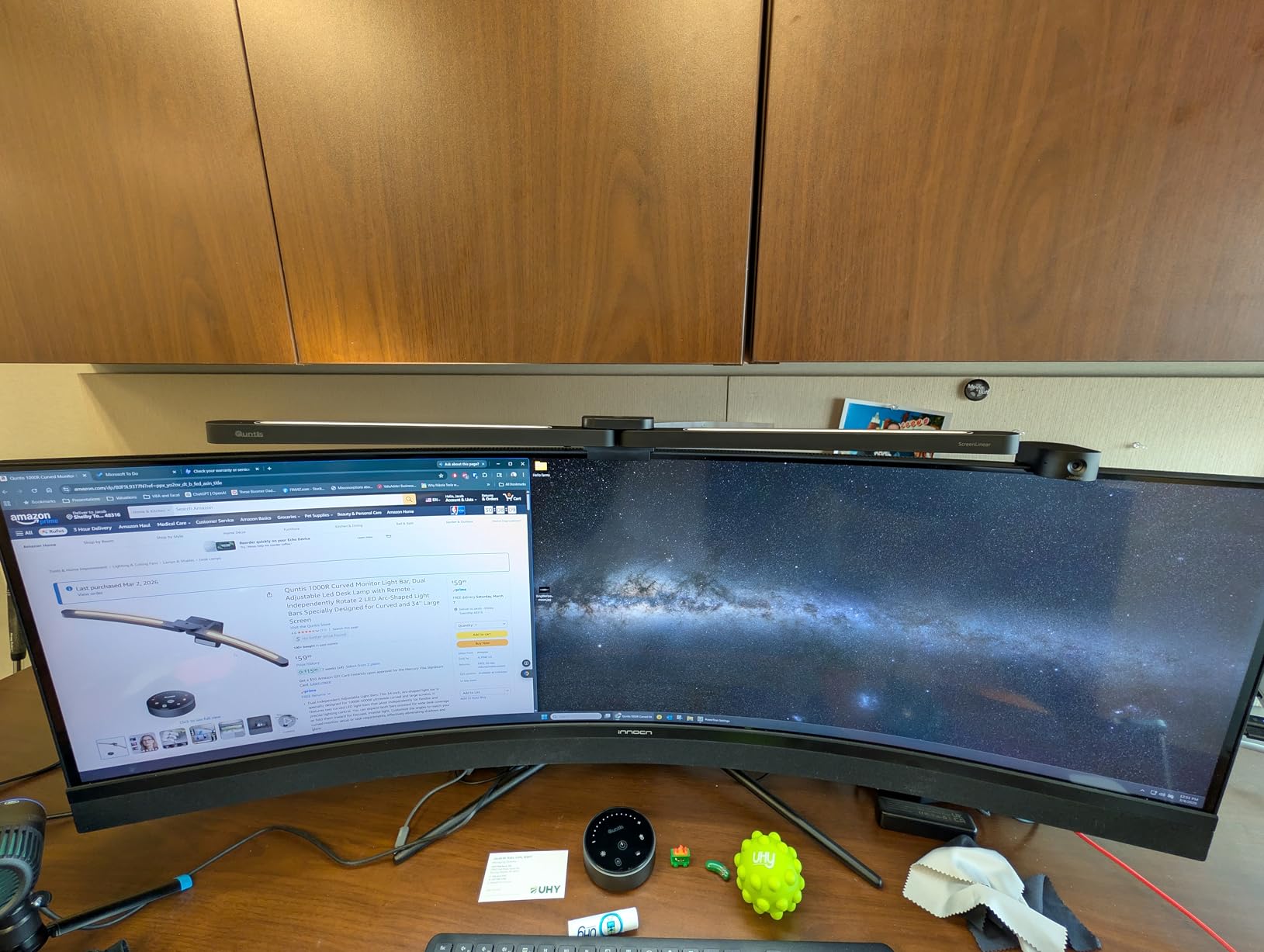 Curved Monitor Light Bar with Soft Backlight, Dual Curve-Matching Pivoting Arms for 1000R-3000R 34