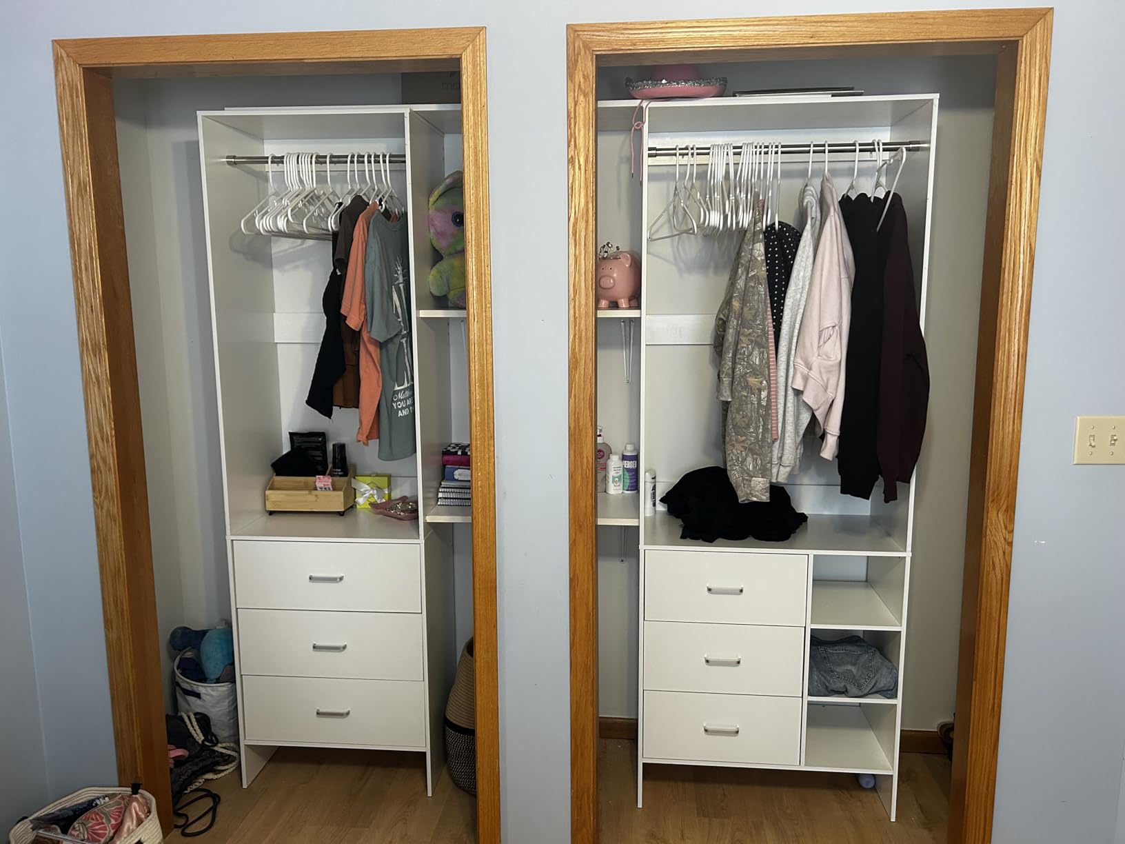 Aheaplus Closet System with 6 Drawers, 4.5ft Wood Closet Organizer System, Walk-in Closet or Small Closets Wardrobe, Clothes Rack with Hanging Rods, Set of 2, White customer photo 2