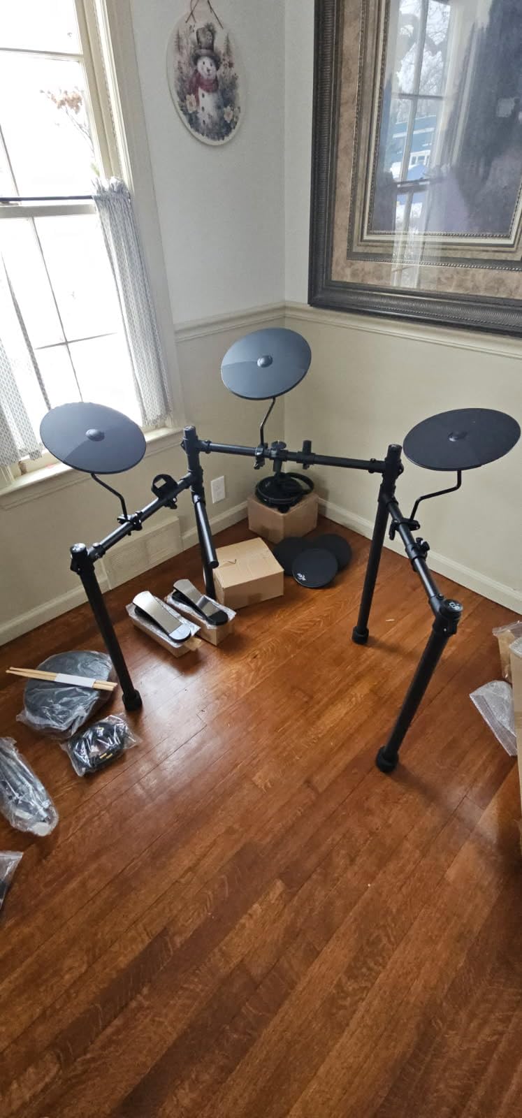 Electric Drum Set for Beginners with 210 Sounds, 4 Quiet Drum Pads, 10'' Cymbals, Electronic Drum Kit with Headphones, 2 Pedals, Throne, Sticks, Gifts for Kids Adults (ADD15) customer photo 1