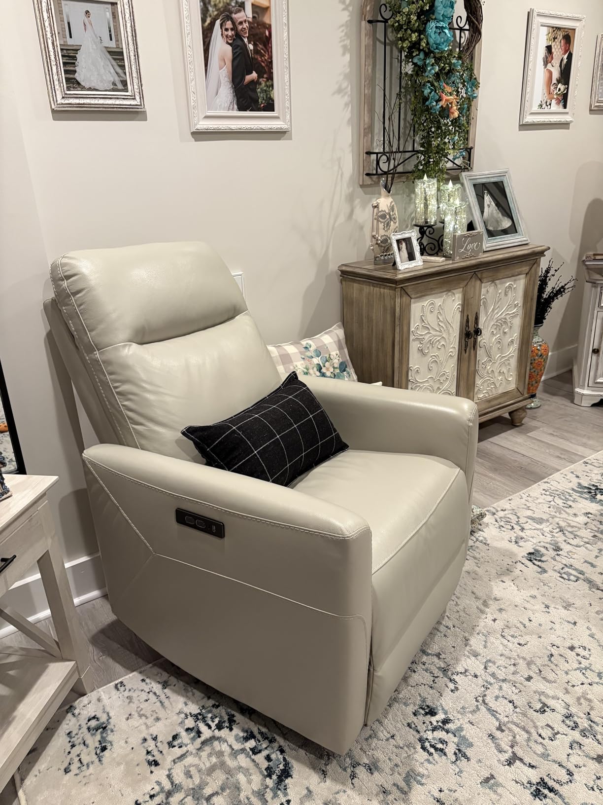 CHITA Power Recliner Chair for Adults, Electric Zero Clearance Wall Hugger Recliner for Small Spaces, Modern Living Room and RV Recliner Chair with Adjustable Power Headrest & Charging Ports, Cream customer photo 1