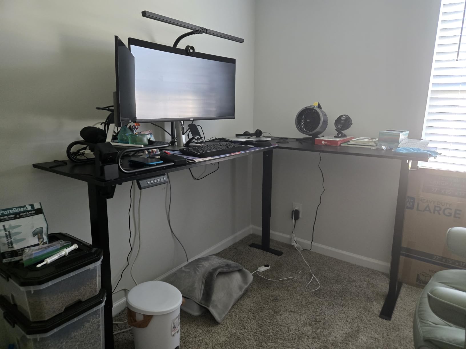 59 Inch L Shaped Electric Standing Desk with Drawers, Rustic Brown - Monitor Stand, Keyboard Tray, Fabric Drawer, Power Outlets, Height Adjustable Corner Stand Up Desk for Organized Home Office customer photo 1