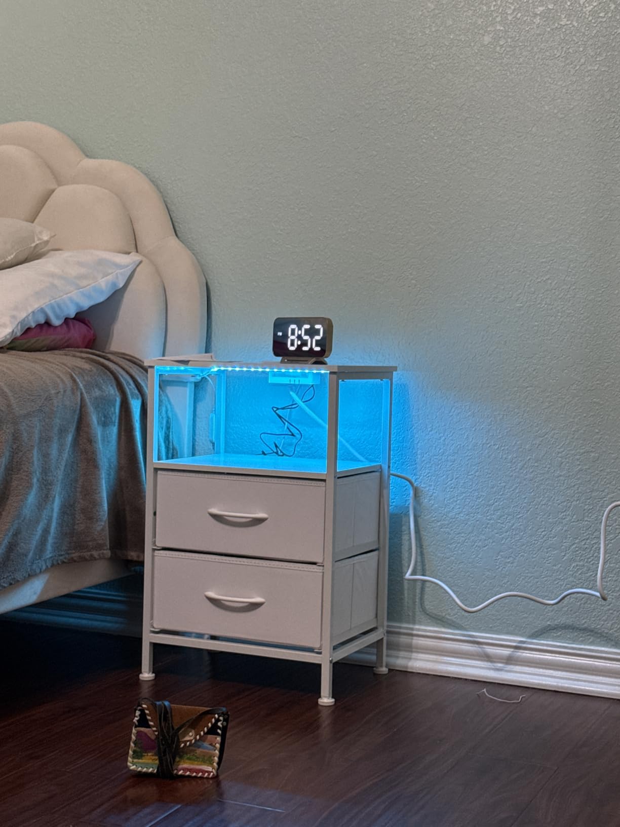 SONGMICS BELLAH Collection - Nightstand with Charging Station and App-Controlled Adjustable LED Lights, Bed Side Table, 2 Drawers and 1 Open Shelf, Modern, Cloud White and Snow White ULGS302WH01S customer photo 1