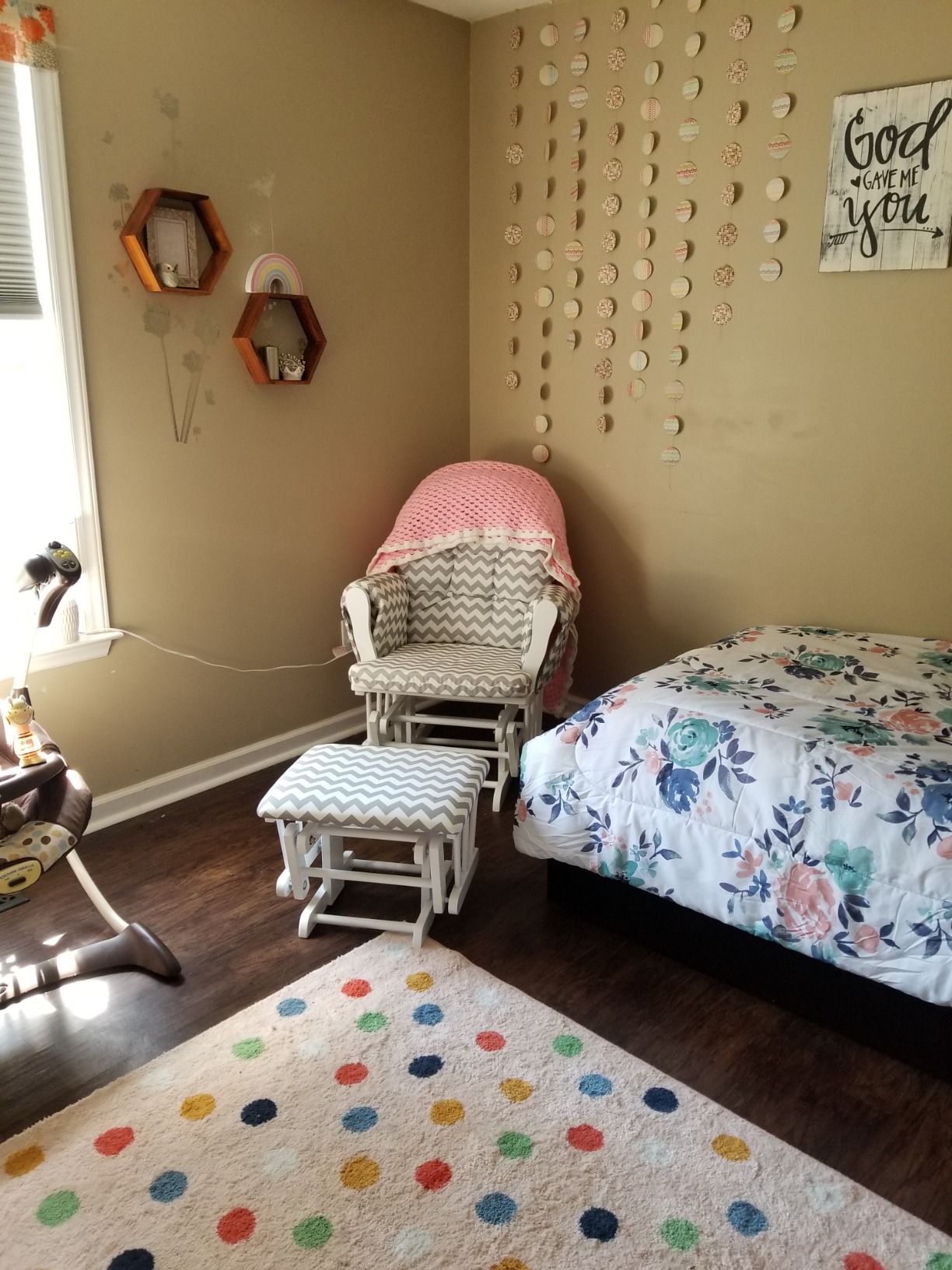 Costzon Nursery Glider with Ottoman, Upholstered Comfort Glider Rocker with Padded Cushion, Storage Pocket, Solid Wood Base, Rocking Chair Nursery for Breastfeeding, Napping (Natural) customer photo 2