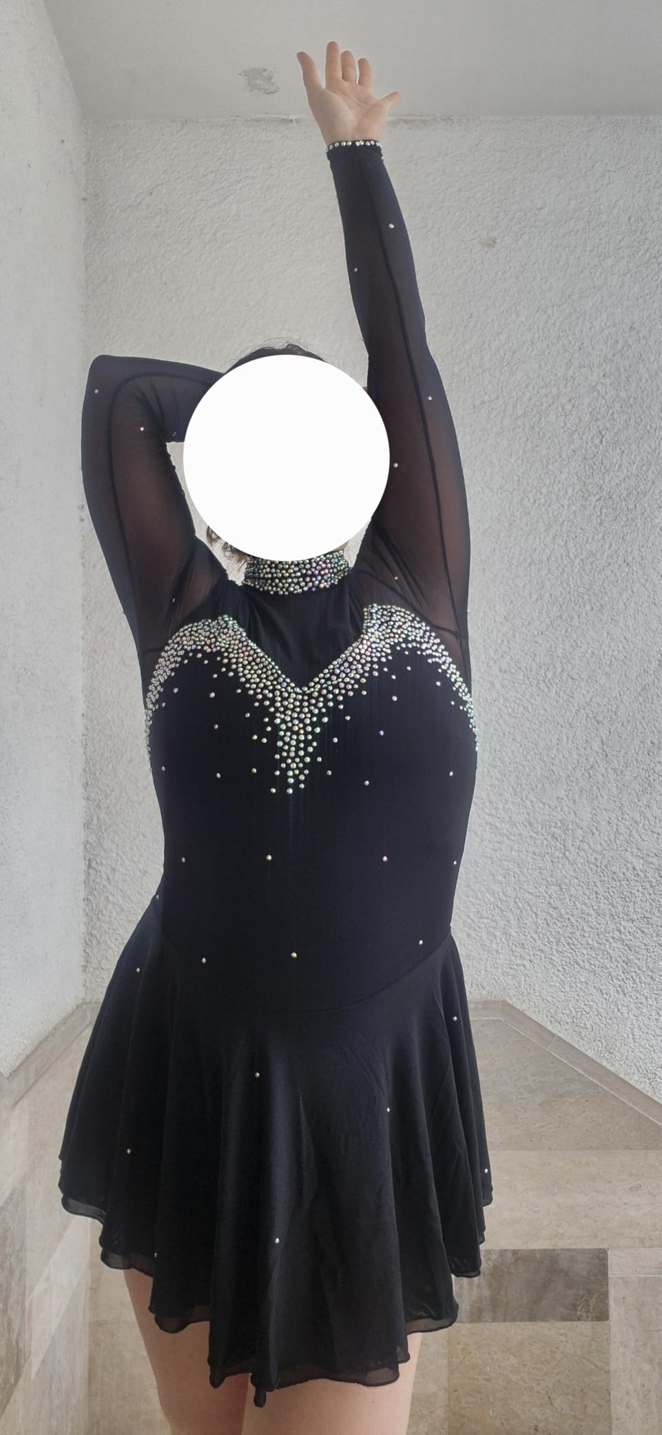 LIUHUO Blue Ice Figure Skating Dress for Girls Women Backless Long-Sleeved Beaded Dresses customer photo 1