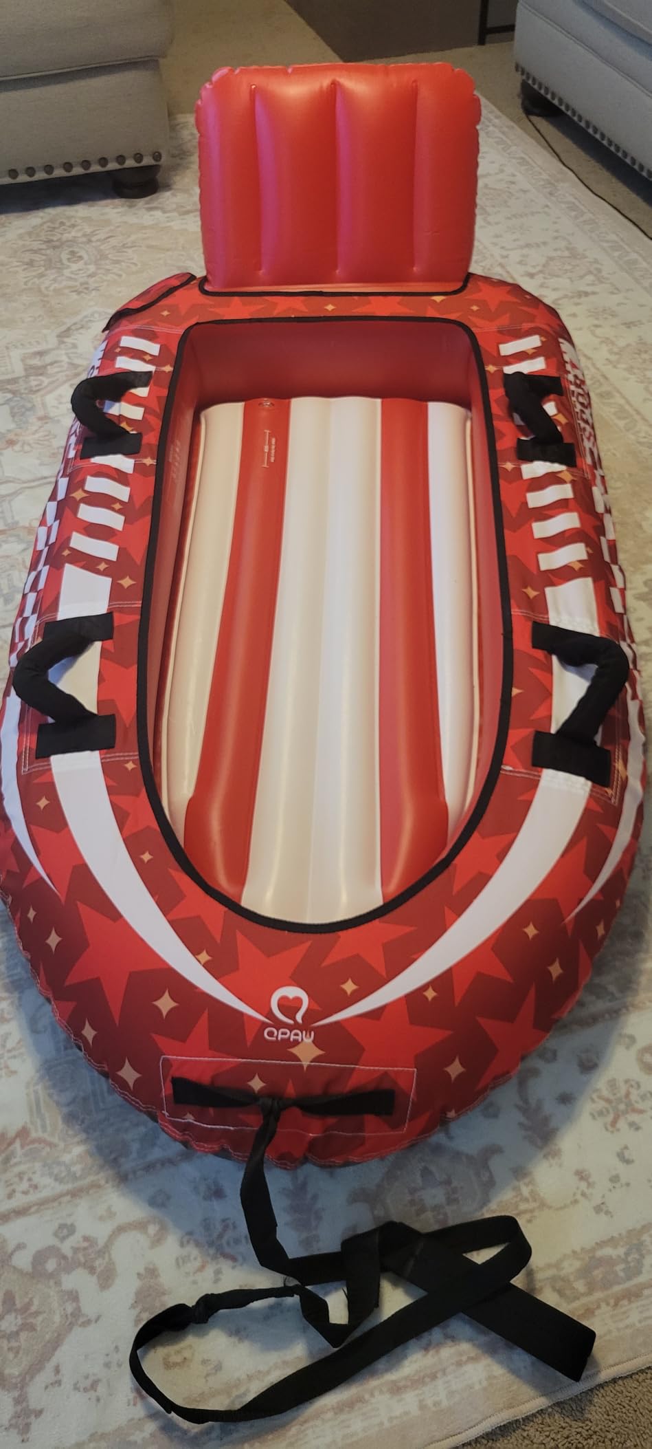 QPAU 2-Person Inflatable Snow Sled with Premium Canvas Cover, Heavy Duty Sled with Backrest & Reinforced Handles, Snow Tubes for Kids & Adults, Winter Inflatable Toys (Red) customer photo 1