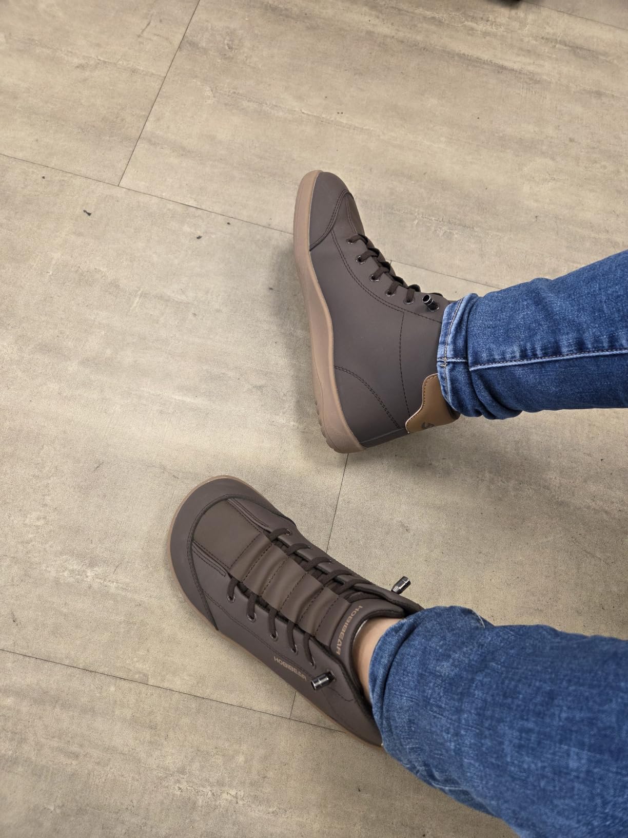 HOBIBEAR Leather Barefoot Boots Zero-Drop Wide Width Minimalist Shoes Unisex Mid Top Walking Boots customer photo 1