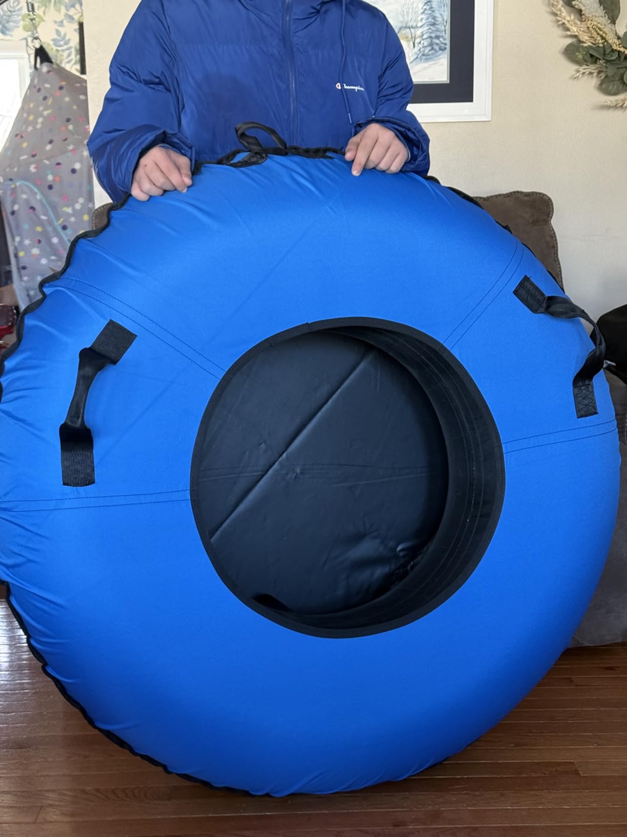 ZEALFEEL River Tube Snow Tube, 45''/48'' Rubber River Tube with Commercial Grade Canvas Cover for Kids & Adults, Inflatable Heavy Duty Snow Sled Thickened Hard Bottom with Tow Strap customer photo 2