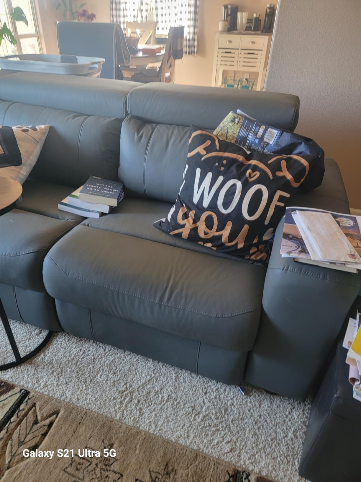 AMERLIFE Power Recliner Sectional Sofa with Storage/USB Port, Leather Recliner Sofa with Adjustable Headrest, Reclining Sectional Couches with Console and Cup Holder for Living Room (Beige Brown) customer photo 2