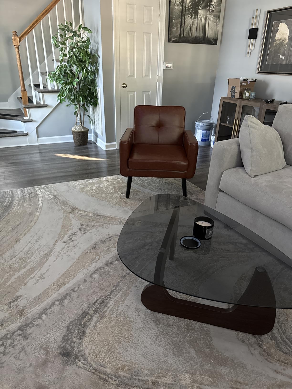 Vogue Furniture Direct Mid Century Accent Chair, Fabric Modern Chair with Wooden Frame, Cozy Armchair Reading Chair with Comfy Back for Apartment, Living Room, Bedroom, Small Space, Corner, Grey customer photo 2