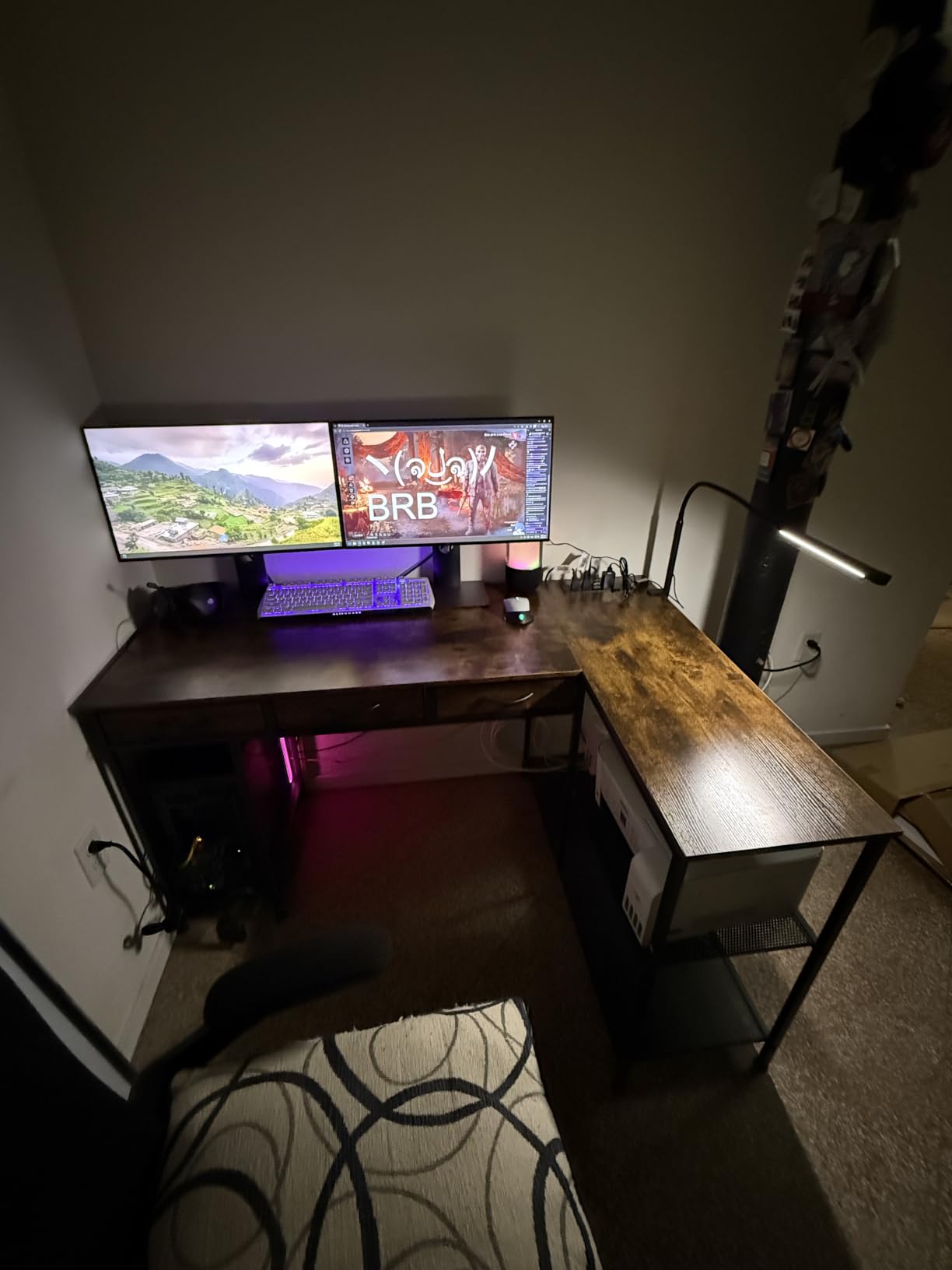 55 Inch L Shaped Office Desk with Power Outlets and Type-C Port, Large Computer Gaming Desk with 3 Fabric Drawers, Mesh Shelves, Corner Study Work Writing Desk, Rustic Brown customer photo 2