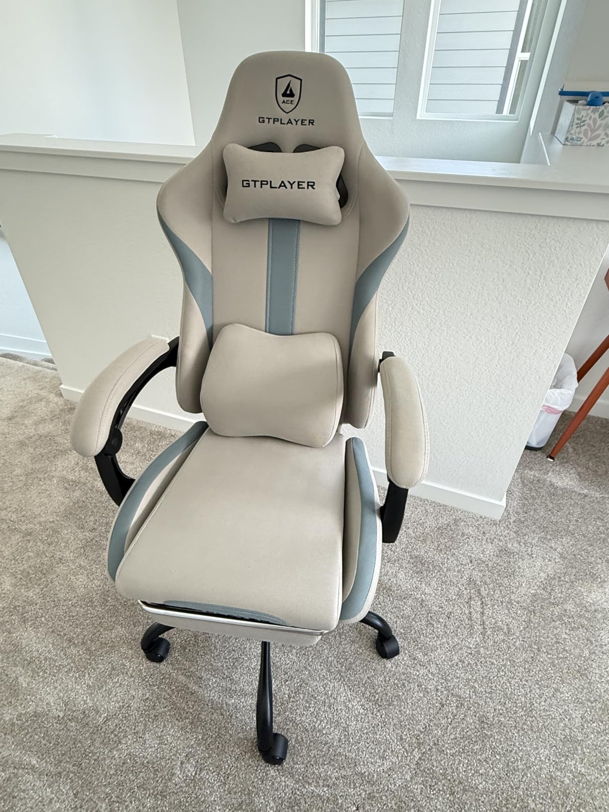 GTPLAYER Gaming Chair with Foot Rest & Pocket Spring Cushion, Ergonomic High Back Computer Desk Chair with Headrest & Lumbar Support for Back Pain Relief, Breathable Fabric, Mist-Blue customer photo 1
