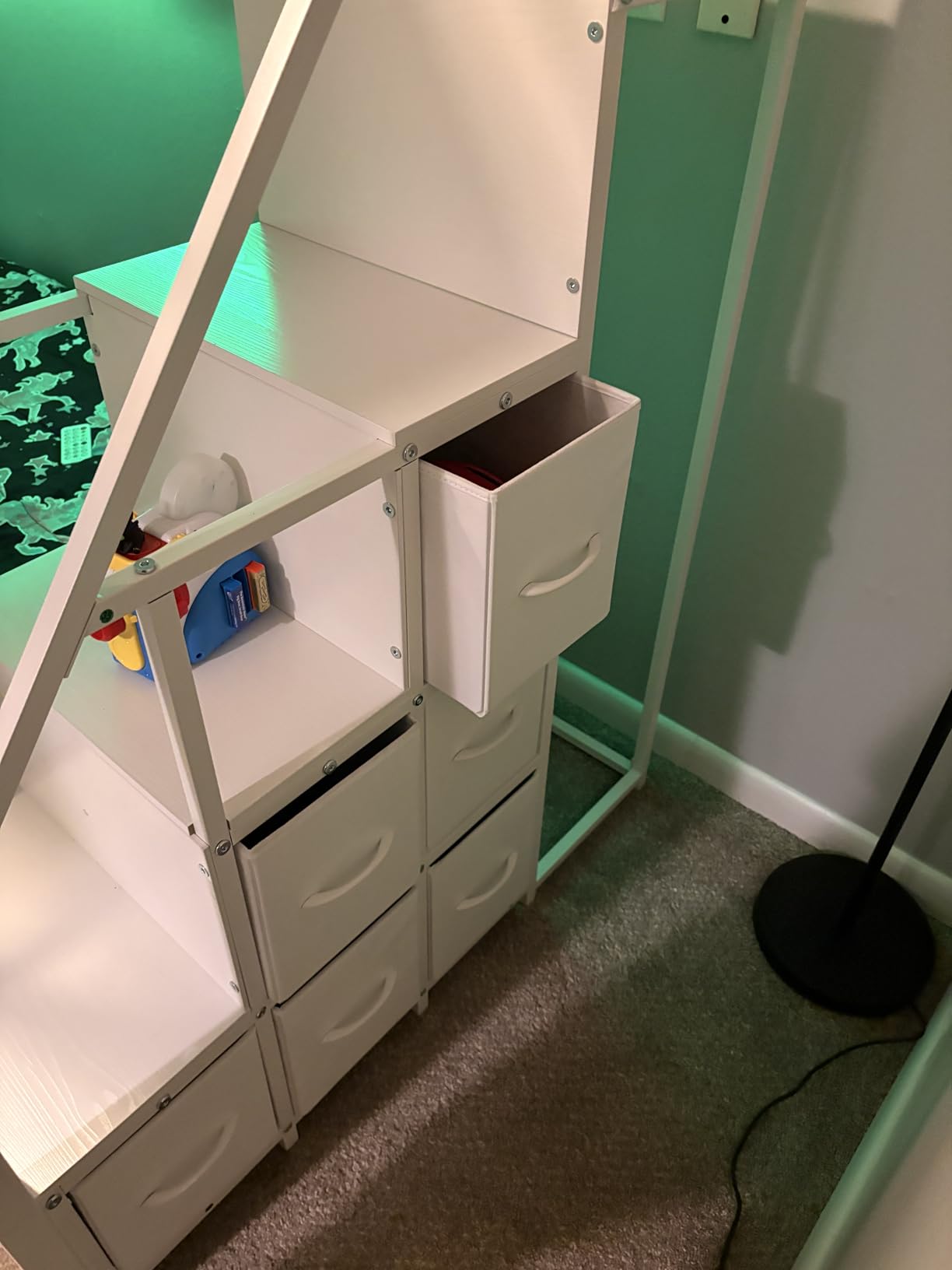 BTHFST Bunk Bed Twin Over Twin with Stairs, LED Lights Twin Bunk Bed with 2 Storage Drawers & 6 Fabric Drawers, Metal Twin Loft Beds with Guardrail & Stairs, Space Saving, Sturdy Frame for Teens customer photo 2