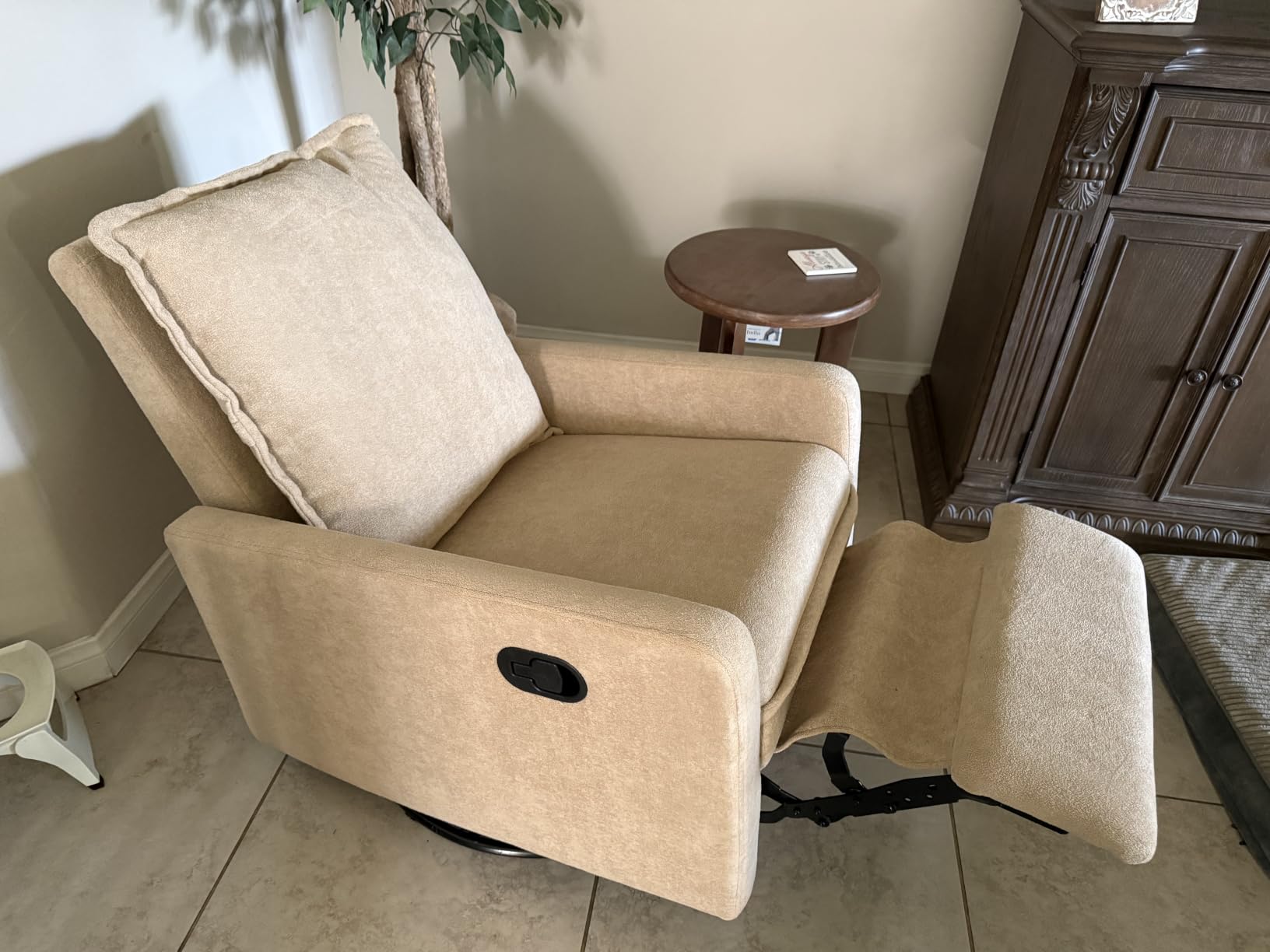 Swivel Rocking Chair Nursery Glider Recliner Manual Swivel Rocker Recliner Comfy Living Room Chairs (Brown) customer photo 2