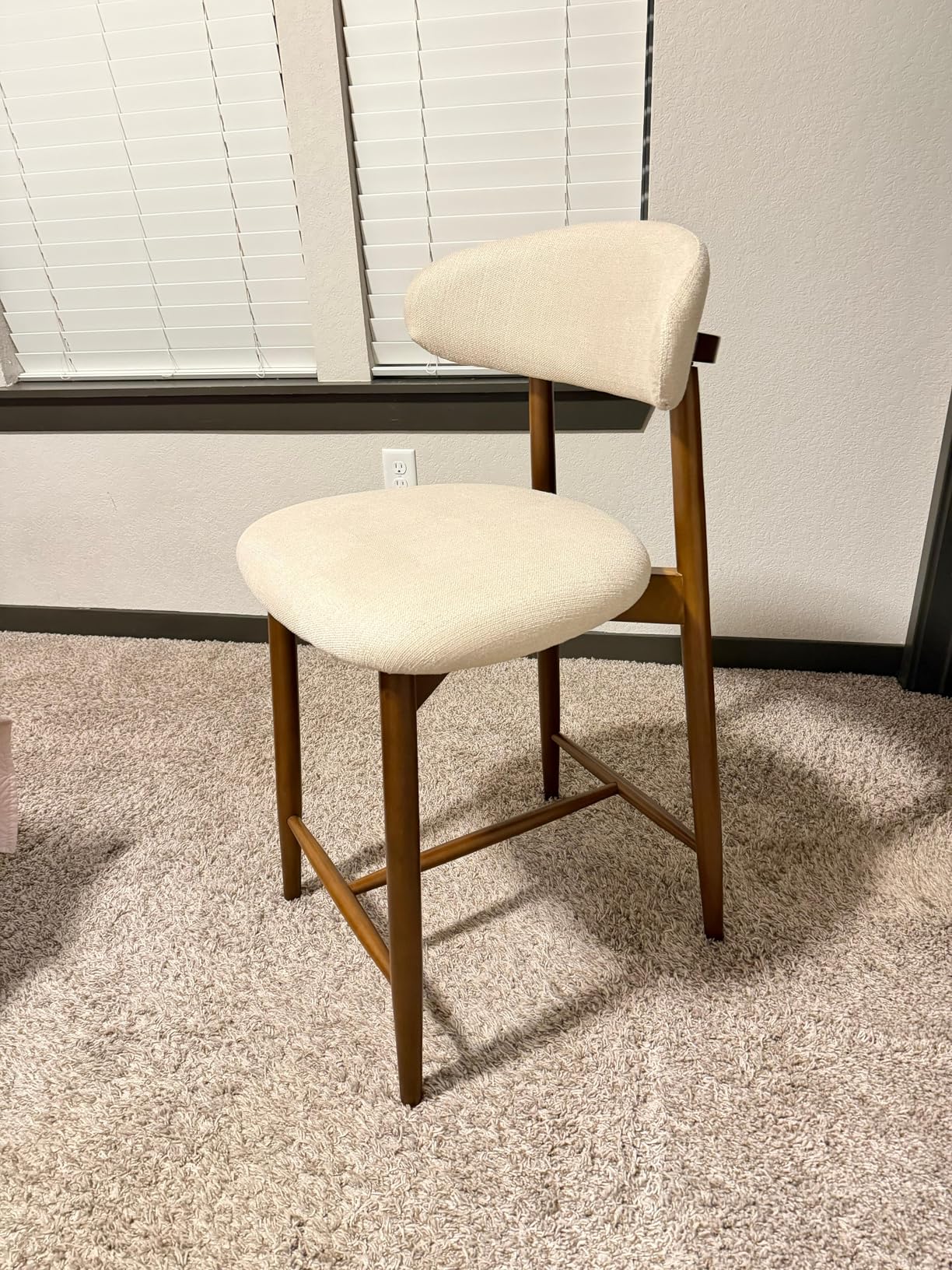 COLAMY Counter Height Bar Stools Set of 2, Kitchen Bar Stools with Back, Mid Century Modern Upholstered, with Wood Legs for Kitchen Island Dining Room, Beige customer photo 1