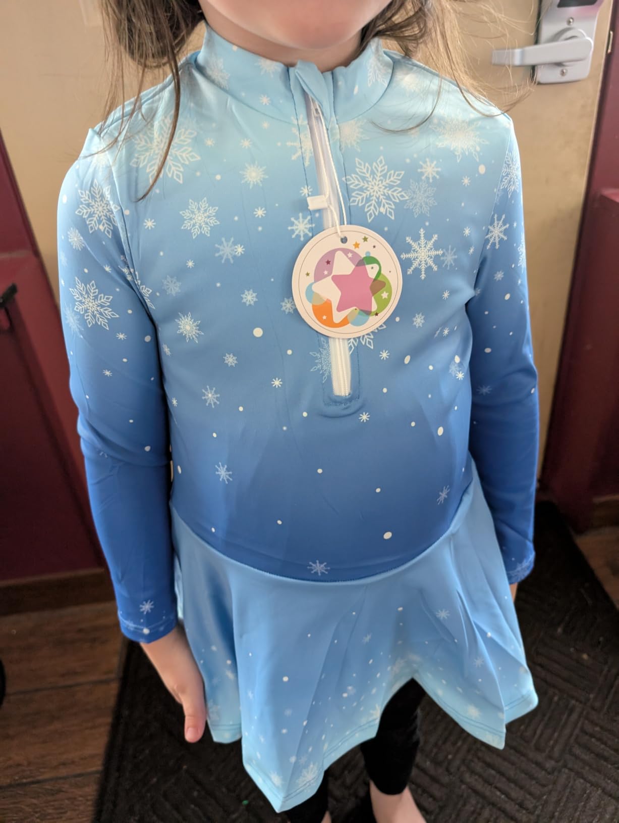 Wenlia Girls Ice Skating Dress Long Sleeve Gradient Snowflake Outfit Set with Hairband for Recreational Ice Skating, 4-14Y customer photo 1