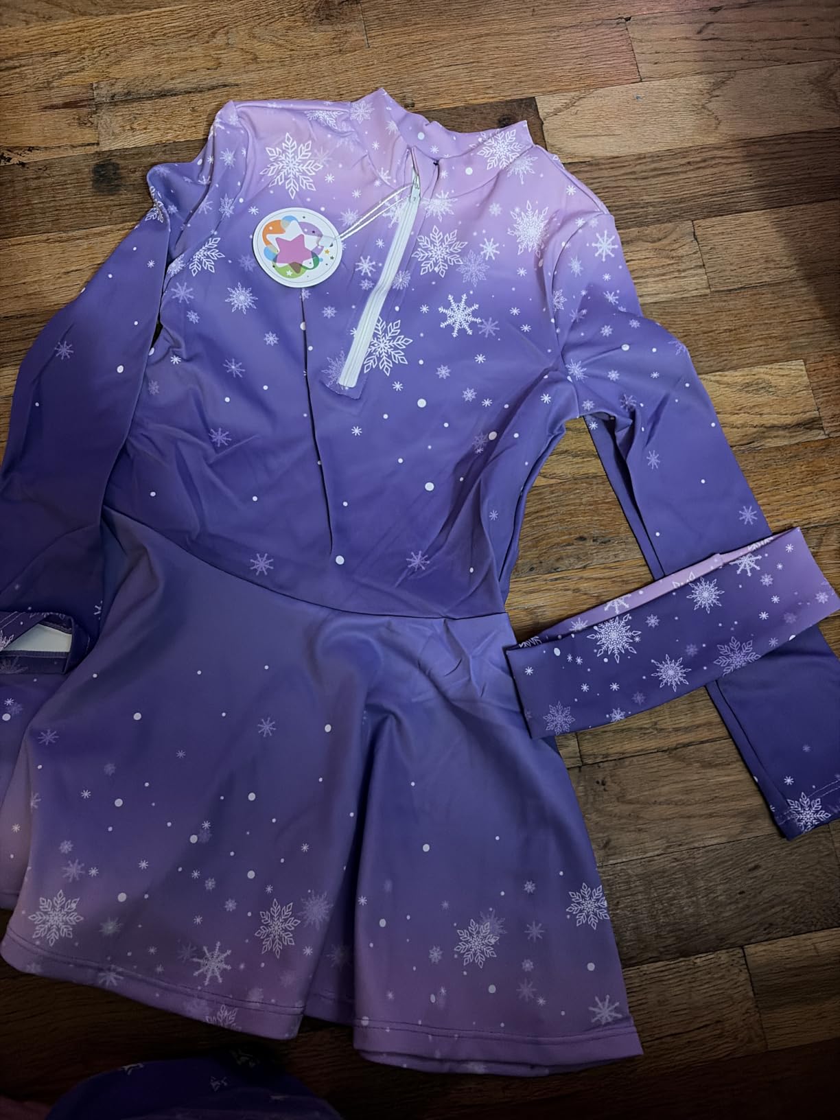 Wenlia Girls Ice Skating Dress Long Sleeve Gradient Snowflake Outfit Set with Hairband for Recreational Ice Skating, 4-14Y customer photo 2
