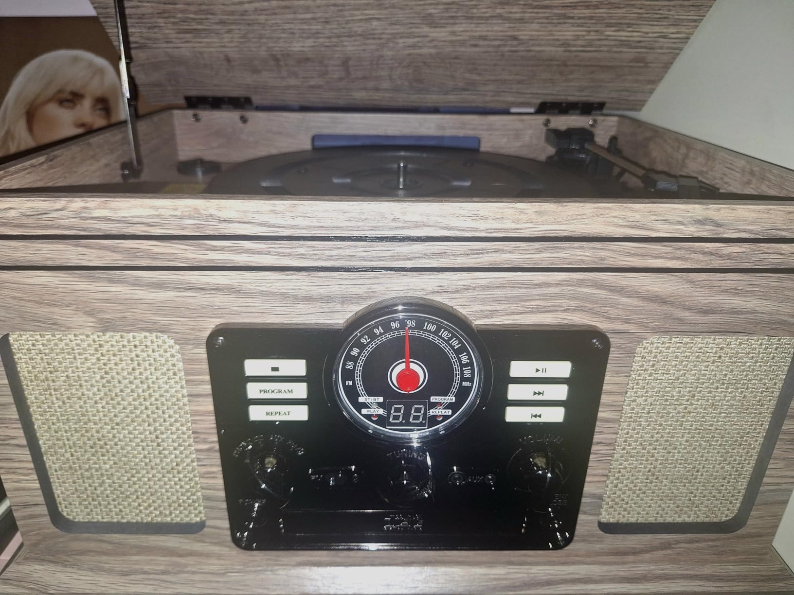 Victrola Quincy - 6-in-1 Bluetooth Record Player - Walnut | Plays vinyl, CD, cassette and FM radio through built-in stereo speakers, Bluetooth and aux streaming, headphone jack customer photo 2