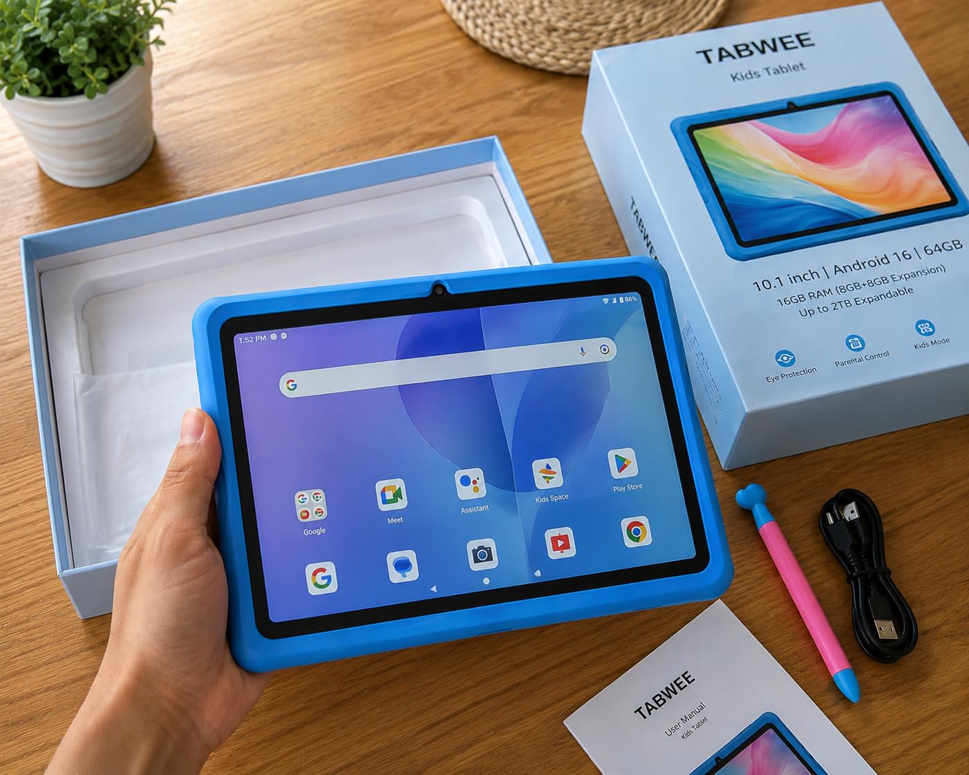 2026 Upgraded TABWEE Kids Tablet 10 Inch, Latest Android 16 Tablet for Kids Ages 6-12, 16GB RAM 64GB ROM (Expandable 2TB), HD Eye-Care Display, Parental Control, WiFi, Kid-Proof Case & Stylus Included customer photo 1