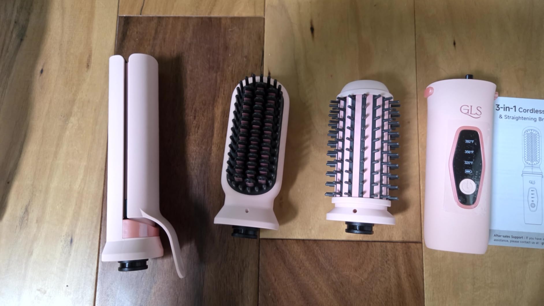 GLS 3-in-1 Cordless Hair Straightener Brush, Portable Cordless Curling Iron Brush and Flat Iron Heads, Hair Styling Set, USB Rechargeable for On-the-Go Styling, Fast Heat, Travel Friendly, Pink customer photo 2