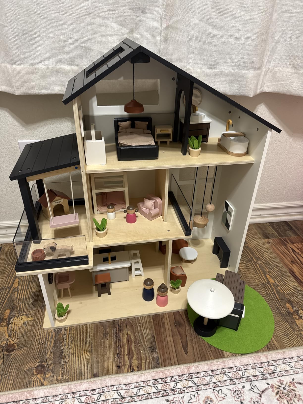 Tiny Land Wooden Doll House, Modern Family Dollhouse with Realistic Design | 7 Rooms Dollhouse with 49 PCS Accessories, Montessori Pretend Play Toddler Toy, Ideal Gift for Kids Ages 3+, Green customer photo 1