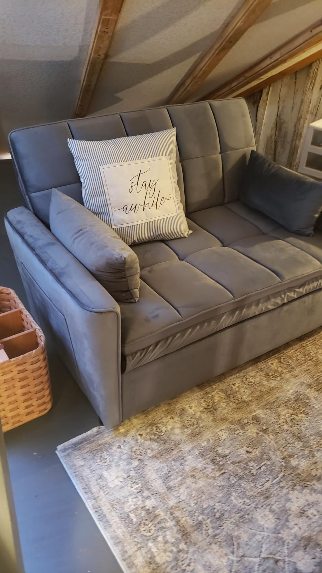 54-Inch Sleeper Sofa Bed, Convertible Pull Out Couch Futon with Side Pockets, Velvet Fabric and Adjustable Backrest, Black Loveseat customer photo 1