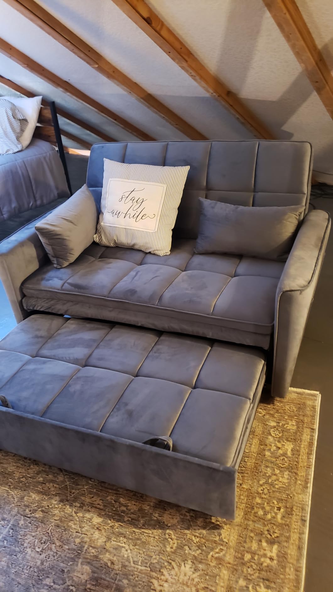 54-Inch Sleeper Sofa Bed, Convertible Pull Out Couch Futon with Side Pockets, Velvet Fabric and Adjustable Backrest, Black Loveseat customer photo 2