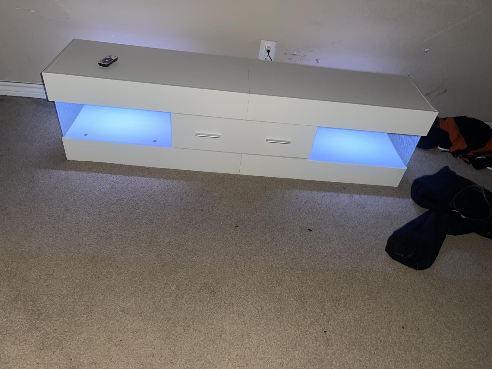 Bestier 65 Inch White Modern TV Stand, LED Entertainment Center Console | Fits up to 65 in TV, High Gloss White with Stone Pattern, Large Storage Drawer & Open Shelves, LED Lights for Living Room customer photo 1