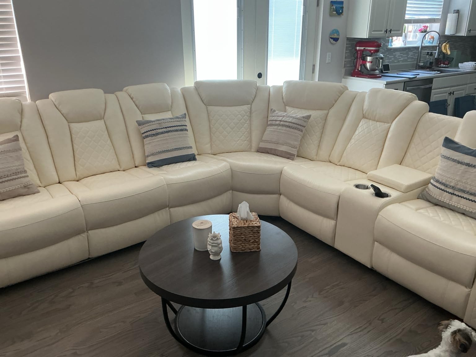 Power Reclining Sectional Sofa Set with Speakers, L-Shaped Sanded Leather Recliner Sectional Couch with USB Ports, Cup Holders & Storage, Luxury Living Room Furniture Set for Home and Office customer photo 1