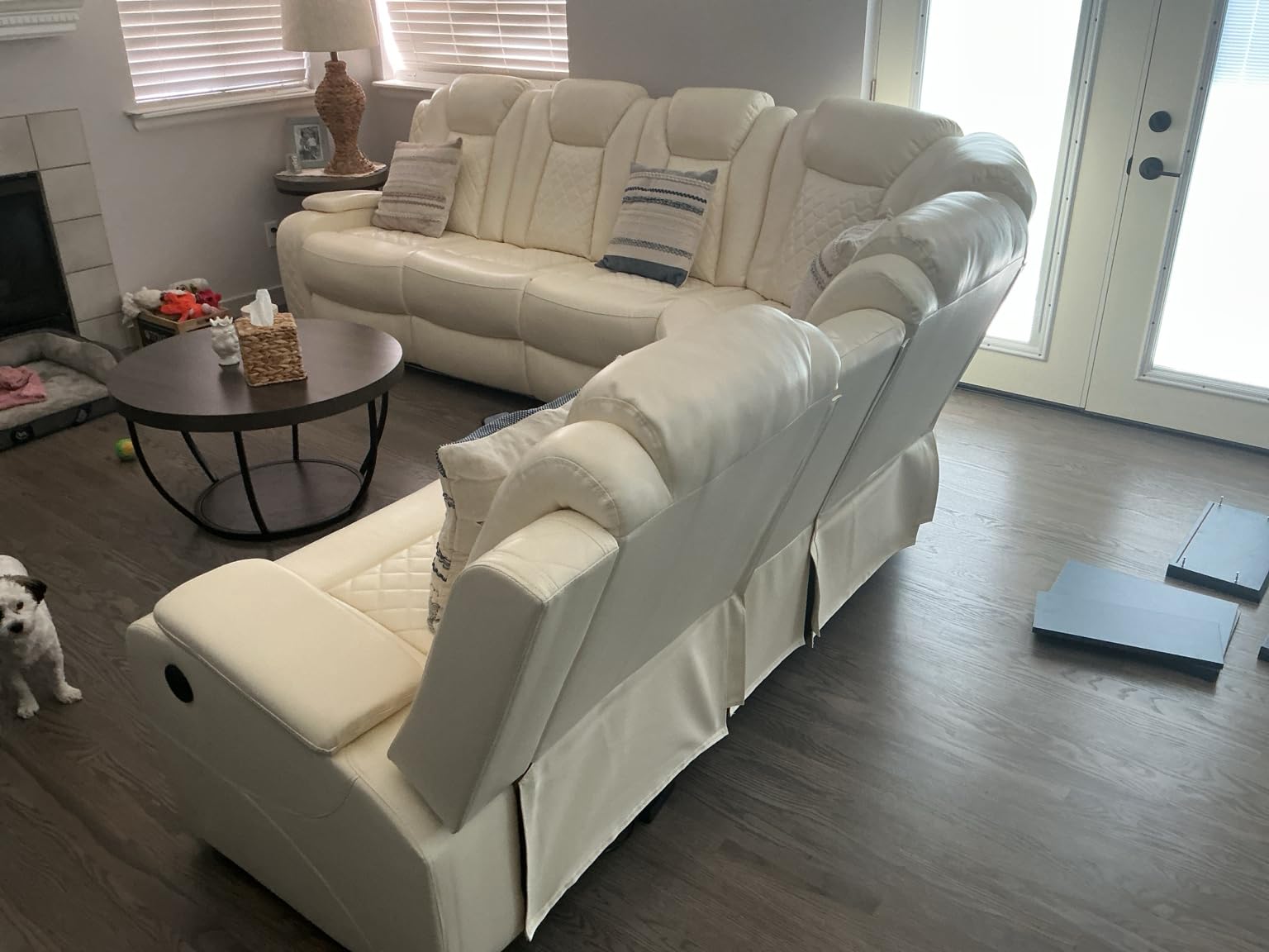 Power Reclining Sectional Sofa Set with Speakers, L-Shaped Sanded Leather Recliner Sectional Couch with USB Ports, Cup Holders & Storage, Luxury Living Room Furniture Set for Home and Office customer photo 2